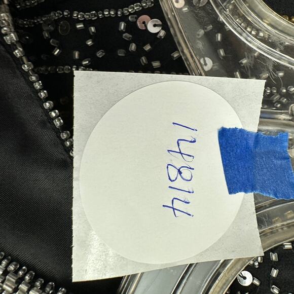 Odeon Women Sz 8 Beaded Sequin Evening Top Black Gatsby Art Deco Party Scalloped - Picture 8 of 8